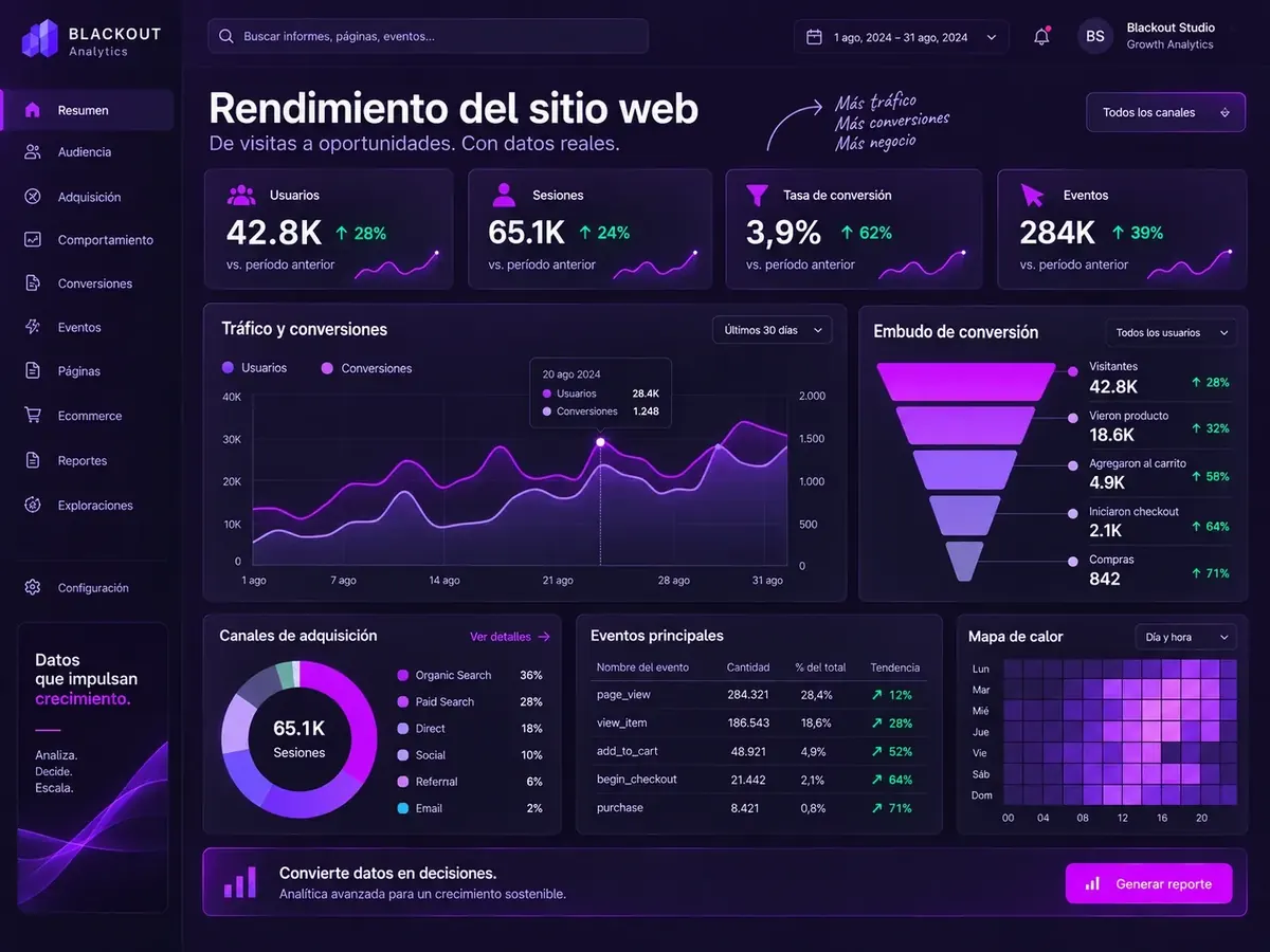 Dashboard de Google Analytics y visualización de datos