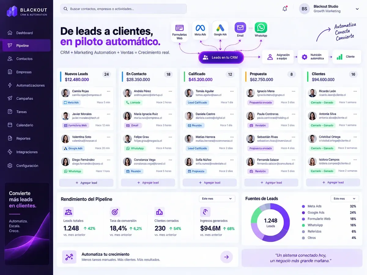 Interfaz de Ecosistema de Marketing y Automatización CRM